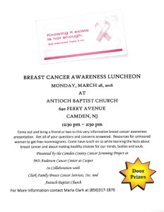 BREAST CANCER AWARENESS LUNCHEON @ ANTIOCH BAPTIST CHURCH | Camden | New Jersey | United States